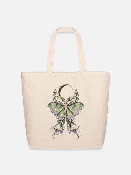 Lunar Moth Moonlit Garden Bloom - Eco-Friendly Cotton Tote - natural