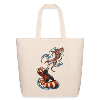 Red Panda Ukiyoe Koi Catch - Eco-Friendly Cotton Tote - natural - Front