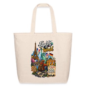 Explore the World – Paris, New York & Berlin Trave - Eco-Friendly Cotton Tote - natural - Front