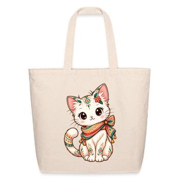Geometric Kawaii Cat - Eco-Friendly Cotton Tote - natural - Front