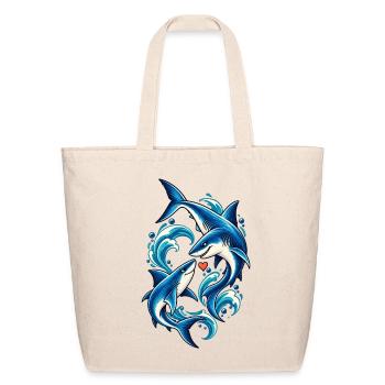 Sharks in a Love Current | Romantic Shark Couple - Eco-Friendly Cotton Tote - natural - Front