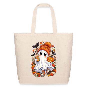 Cute Spooky Ghost T-Shirt, Halloween - Eco-Friendly Cotton Tote - natural - Front