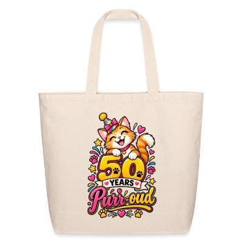 Purr-oud 50th Birthday Cat - Eco-Friendly Cotton Tote - natural - Front