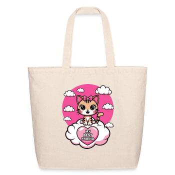 Tabby Cat My Best Friend Pink Sky Heart Clouds - Eco-Friendly Cotton Tote - natural - Front