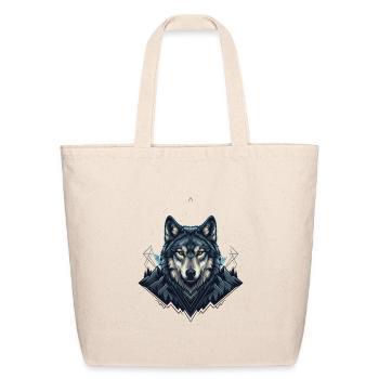 Astral Howl: Geometric Wolf Mountain Totem - Eco-Friendly Cotton Tote - natural - Front