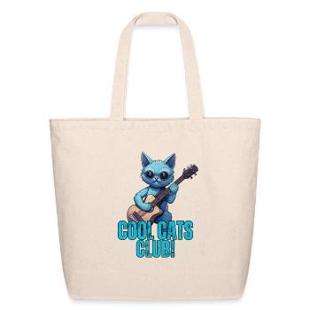 Join the "Cool Cats Club" Blue Cat playing Guitar - Eco-Friendly Cotton Tote - natural - Front
