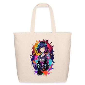 Neon Splash Anime Portrait - Eco-Friendly Cotton Tote - natural - Front