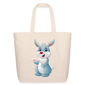 Cute Blue Bunny Waving Easter Cartoon Art - Eco-Friendly Cotton Tote - natural - Front