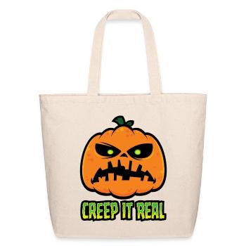 Creep It Real Grumpy Halloween Pumpkin - Eco-Friendly Cotton Tote - natural - Front