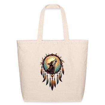 Guardian of Dreams: Wolf and Feathers - Eco-Friendly Cotton Tote - natural - Front