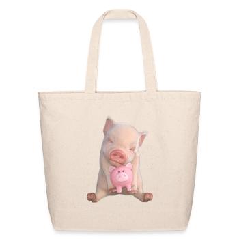 Piglet with Pink Toy - Eco-Friendly Cotton Tote - natural - Front