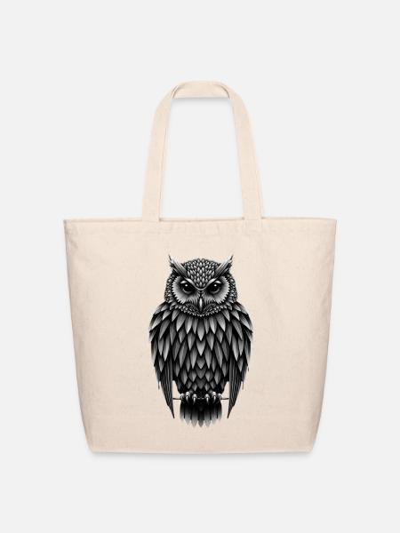 Geometric Owl in grayscale feathers - Eco-Friendly Cotton Tote - natural