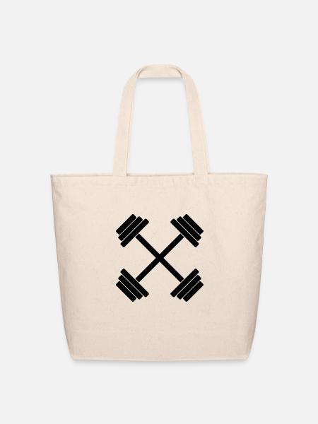 Gym Crossed Dumbbell Barbell Weight Athletics 1c - Eco-Friendly Cotton Tote - natural