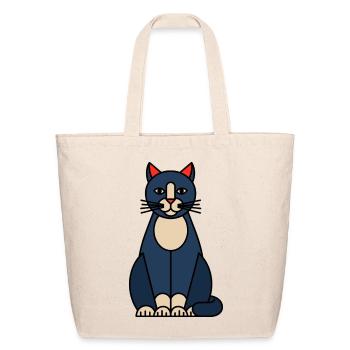 Blue Cat Illustration with Cream Belly - Eco-Friendly Cotton Tote - natural - Front