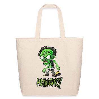 Funny Little Green Zombie Illustration- - Eco-Friendly Cotton Tote - natural - Front