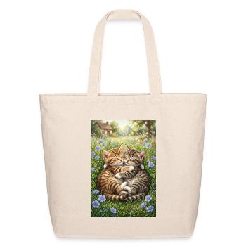 Cute Cuddling Kittens Sleeping in Flower Meadow Ar - Eco-Friendly Cotton Tote - natural - Front