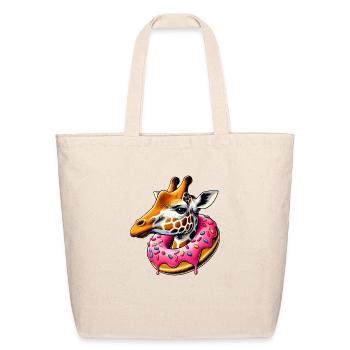 funny feast for the eyes - giraffe with donut - Eco-Friendly Cotton Tote - natural - Front