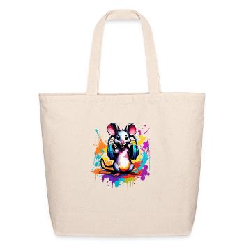 Mouse in headphones - Eco-Friendly Cotton Tote - natural - Front