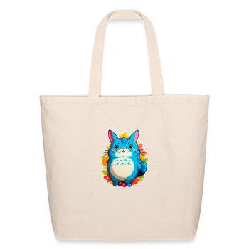 Cute blue cartoon cat with flowers - Eco-Friendly Cotton Tote - natural - Front
