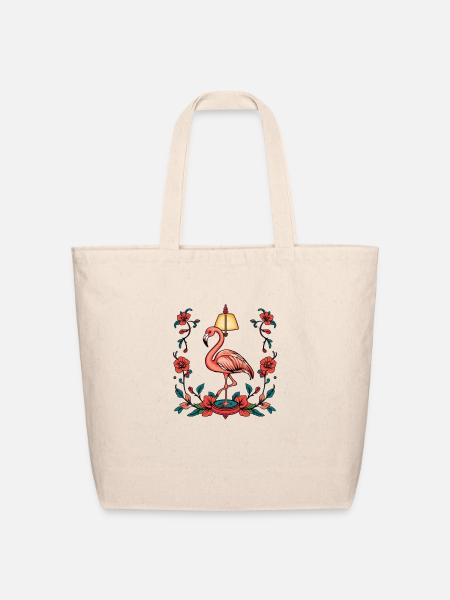 Vintage Flamingo Lamp Tattoo Design - Eco-Friendly Cotton Tote - natural