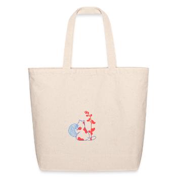 Blue Cat Silhouette with Red Plant Accents - Eco-Friendly Cotton Tote - natural - Front