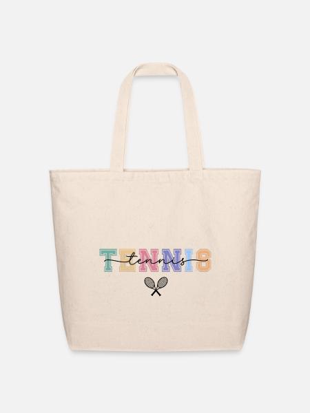 Tennis Typography and Tennis Rackets - Eco-Friendly Cotton Tote - natural