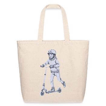 Gridline Kid on Scooter - Eco-Friendly Cotton Tote - natural - Front