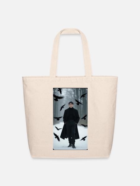 Noir Winter: Black Coat & Crows - Eco-Friendly Cotton Tote - natural