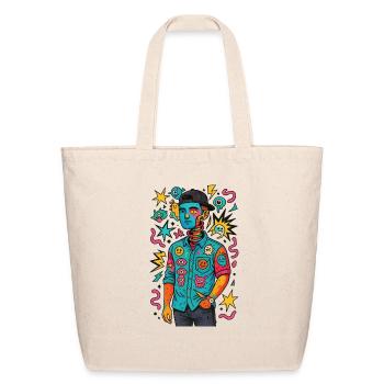 Surreal Pop-Art Portrait with Cartoon Chaos - Eco-Friendly Cotton Tote - natural - Front