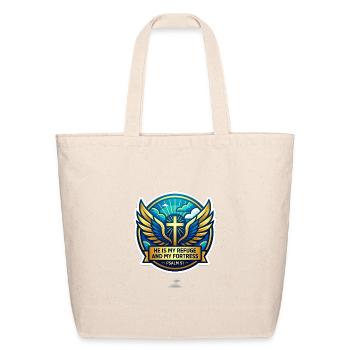 Psalm 91 Refuge Wings Badge - Eco-Friendly Cotton Tote - natural - Front