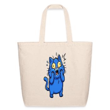 Freaked Out Cat | Funny Scared Blue Cat Panic Cart - Eco-Friendly Cotton Tote - natural - Front