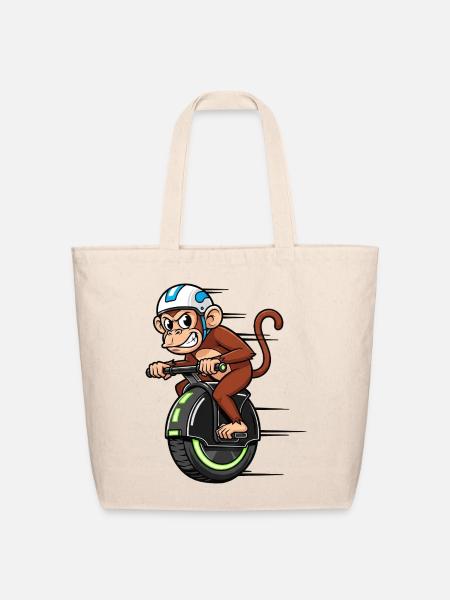 Funny chimpanzee unicycle racer stuntman motorcycl - Eco-Friendly Cotton Tote - natural