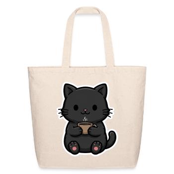 Midnight Cat Sips Steam Coffee - Eco-Friendly Cotton Tote - natural - Front