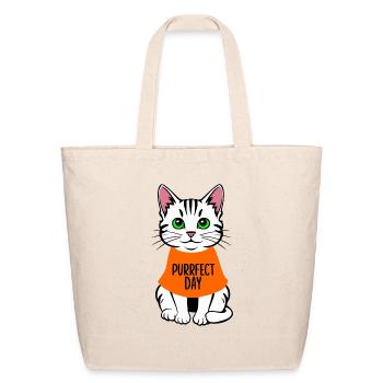 Purrfect Day Orange White Tabby Cat Green Eyes - Eco-Friendly Cotton Tote - natural - Front