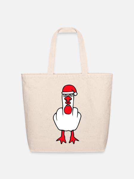 Seagull Duck Grumpy Santa Hat Middle Finger Goose - Eco-Friendly Cotton Tote - natural