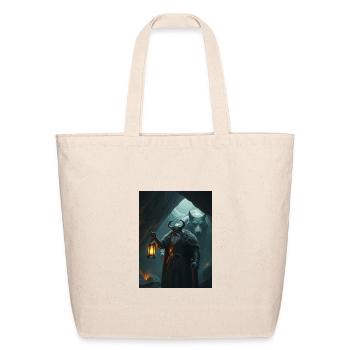 Viking Lantern Guardian in Cave - Eco-Friendly Cotton Tote - natural - Front