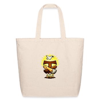 St. Francis of Assisi Tau Cross Hug: Dove and Dawn - Eco-Friendly Cotton Tote - natural - Front