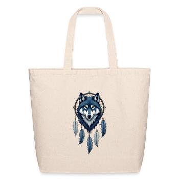 Mystic Wolf: Dreamcatcher Guardian - Eco-Friendly Cotton Tote - natural - Front