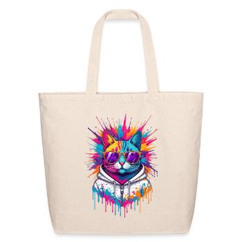 Neon Splash Cat Hoodie - Eco-Friendly Cotton Tote - natural - Front