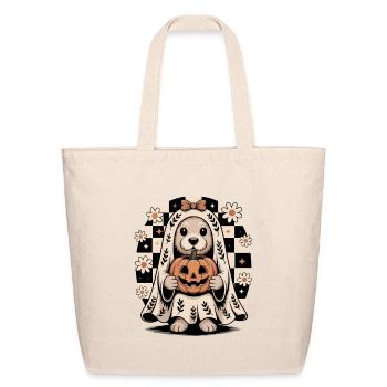 Boho Ghost Dog Halloween Gift with Flowers - Eco-Friendly Cotton Tote - natural - Front
