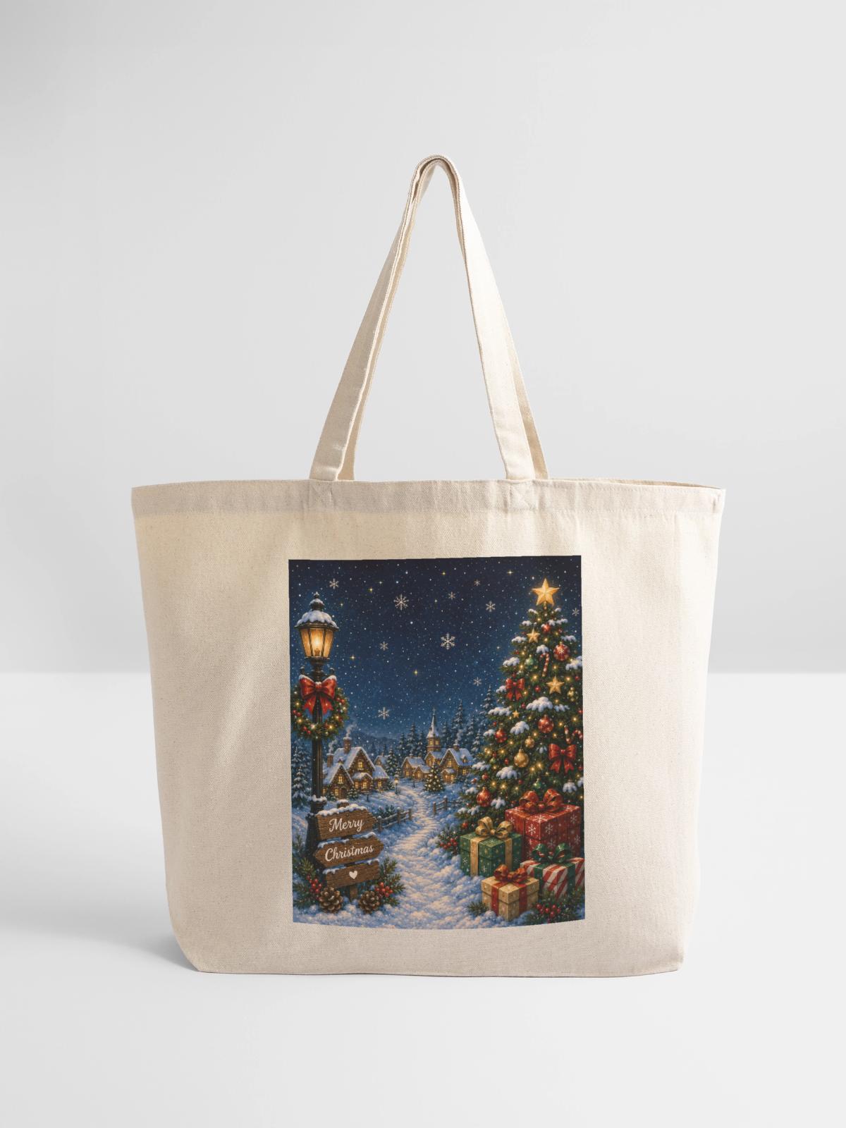 Snowlit Christmas Village - Eco-Friendly Cotton Tote - natural - Front