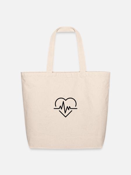 Heartbeat Heart Minimalist Outline - Eco-Friendly Cotton Tote - natural