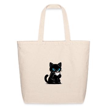 Noir Cat Sips Coffee - Eco-Friendly Cotton Tote - natural - Front