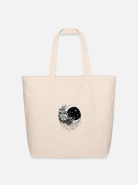 Moonlit Crescent with Roses - Eco-Friendly Cotton Tote - natural