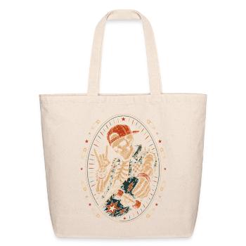 Vintage Skater Skeleton Rock Horns Halloween - Eco-Friendly Cotton Tote - natural - Front