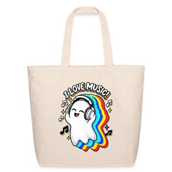 Halloween Rainbow Groove Ghost with Headphones - Eco-Friendly Cotton Tote - natural - Front