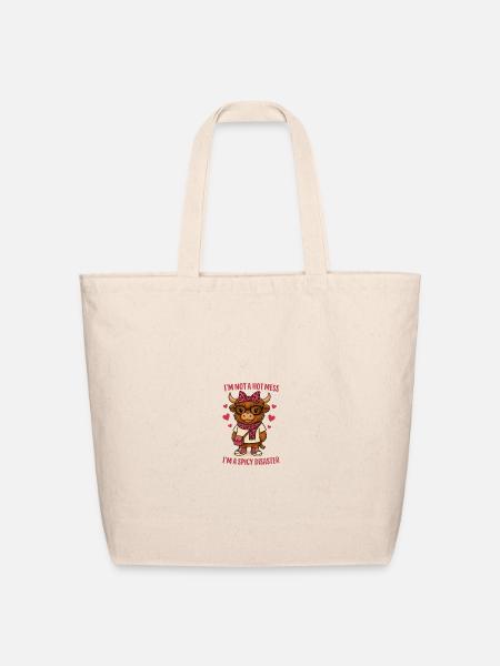 Cute Bull with Spicy Message Design - Eco-Friendly Cotton Tote - natural