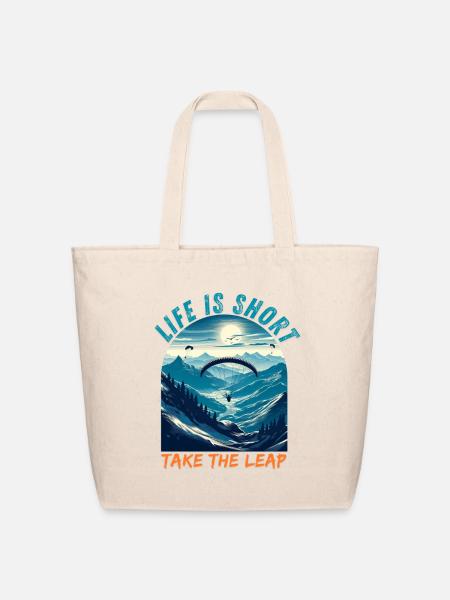 Life is Short - Paraglider Over Alpine Mountains - Eco-Friendly Cotton Tote - natural
