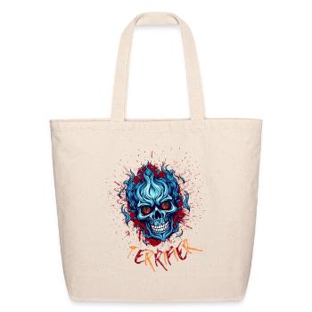 Terrifier Fiery Skull Horror Tee - Eco-Friendly Cotton Tote - natural - Front