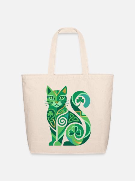 Emerald Celtic Cat - Eco-Friendly Cotton Tote - natural